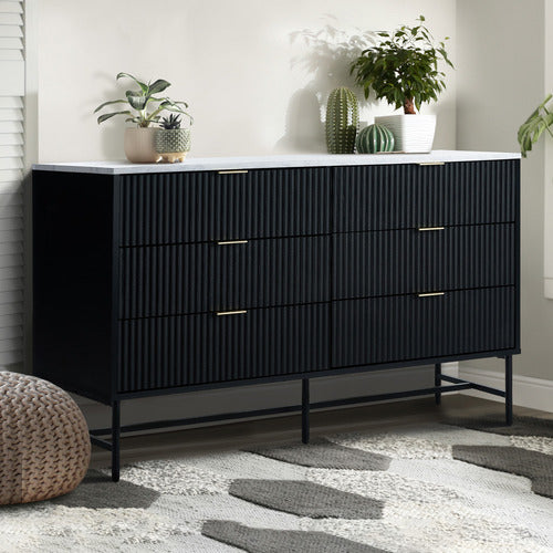 LIVING FUSION HAMMOND FAUX MARBLE 6 DRAWER CHEST