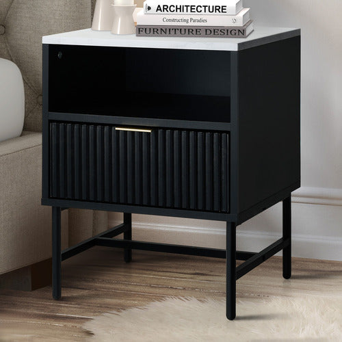 LIVING FUSION HAMMOND FAUX MARBLE BEDSIDE TABLE