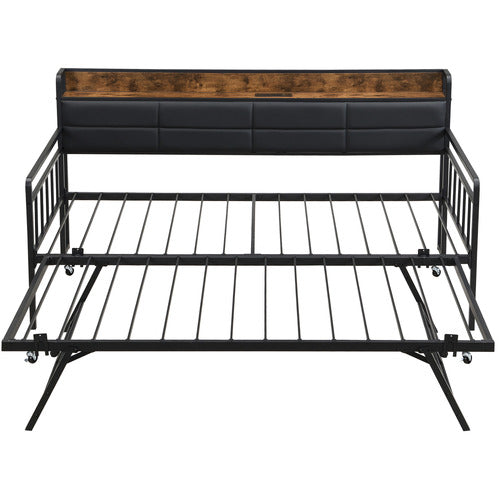 EVIE HOME HARPER DOUBLE/KING DAYBED WITH TRUNDLE & CHARGING STATION