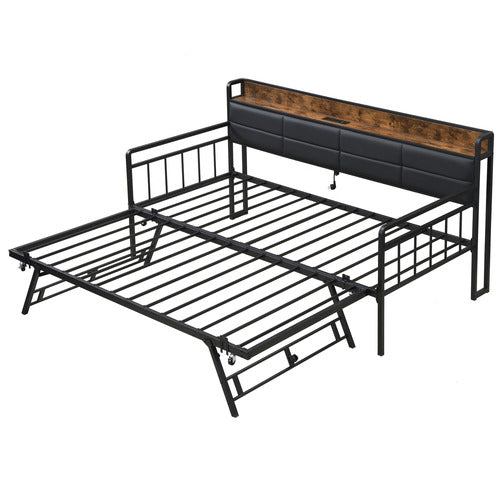 EVIE HOME HARPER DOUBLE/KING DAYBED WITH TRUNDLE & CHARGING STATION