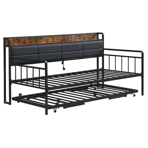 EVIE HOME HARPER DOUBLE/KING DAYBED WITH TRUNDLE & CHARGING STATION