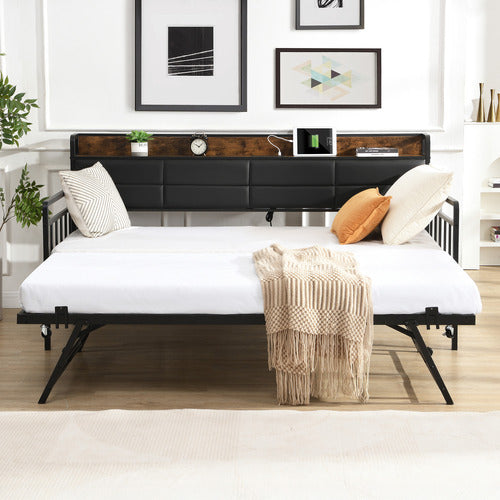 EVIE HOME HARPER DOUBLE/KING DAYBED WITH TRUNDLE & CHARGING STATION