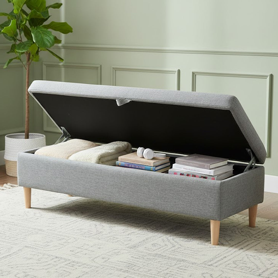 IMOGEN LINEN STORAGE BENCH LIGHT GREY