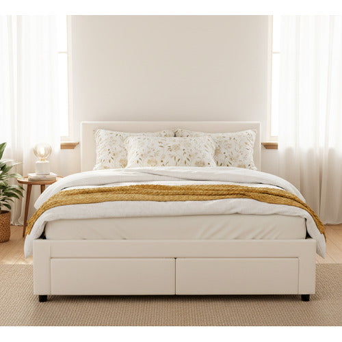 MIKASA FURNITURE JUNE FAUX LEATHER BED FRAME WITH 4 DRAWERS