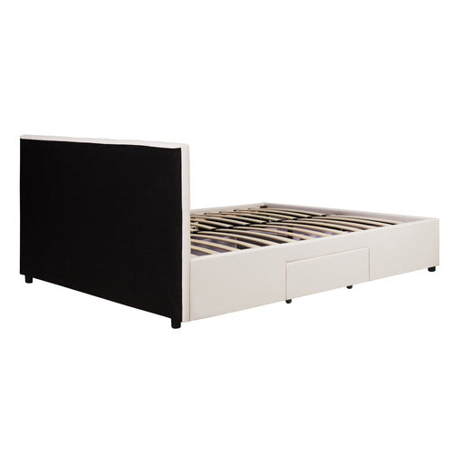 MIKASA FURNITURE JUNE FAUX LEATHER BED FRAME WITH 4 DRAWERS