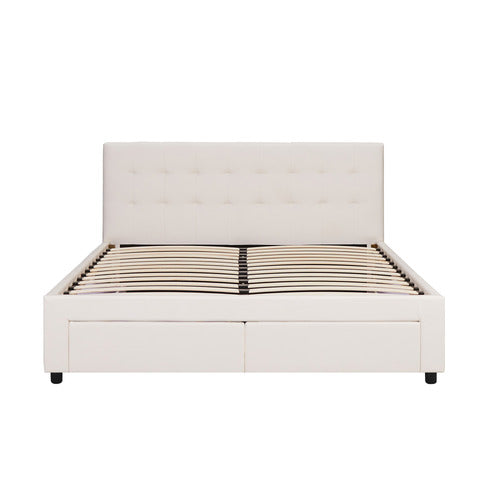 MIKASA FURNITURE JUNE FAUX LEATHER BED FRAME WITH 4 DRAWERS