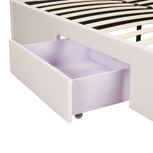 MIKASA FURNITURE JUNE FAUX LEATHER BED FRAME WITH 4 DRAWERS