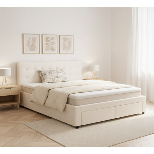 MIKASA FURNITURE JUNE FAUX LEATHER BED FRAME WITH 4 DRAWERS