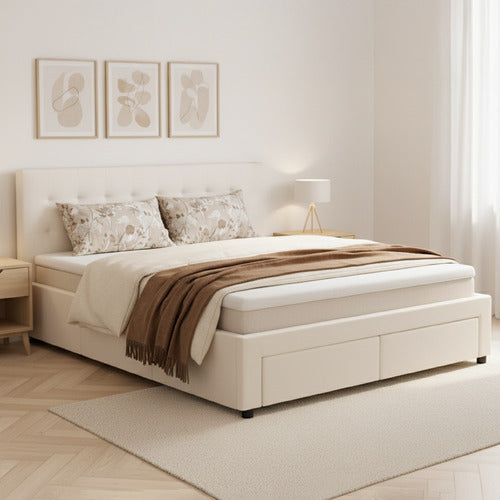 MIKASA FURNITURE JUNE FAUX LEATHER BED FRAME WITH 4 DRAWERS
