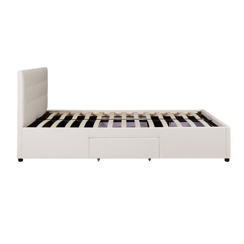 MIKASA FURNITURE JUNE FAUX LEATHER BED FRAME WITH 4 DRAWERS