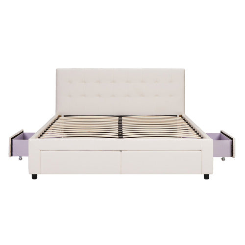 MIKASA FURNITURE JUNE FAUX LEATHER BED FRAME WITH 4 DRAWERS