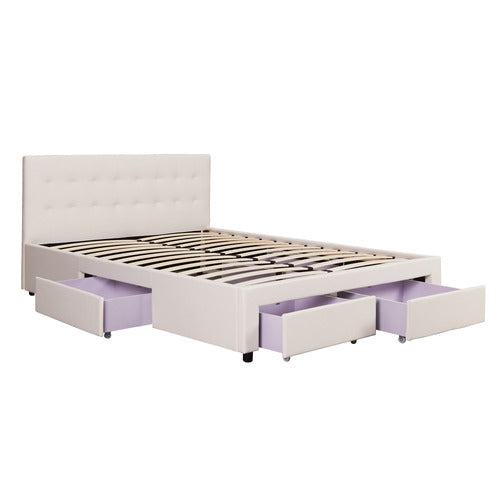 MIKASA FURNITURE JUNE FAUX LEATHER BED FRAME WITH 4 DRAWERS