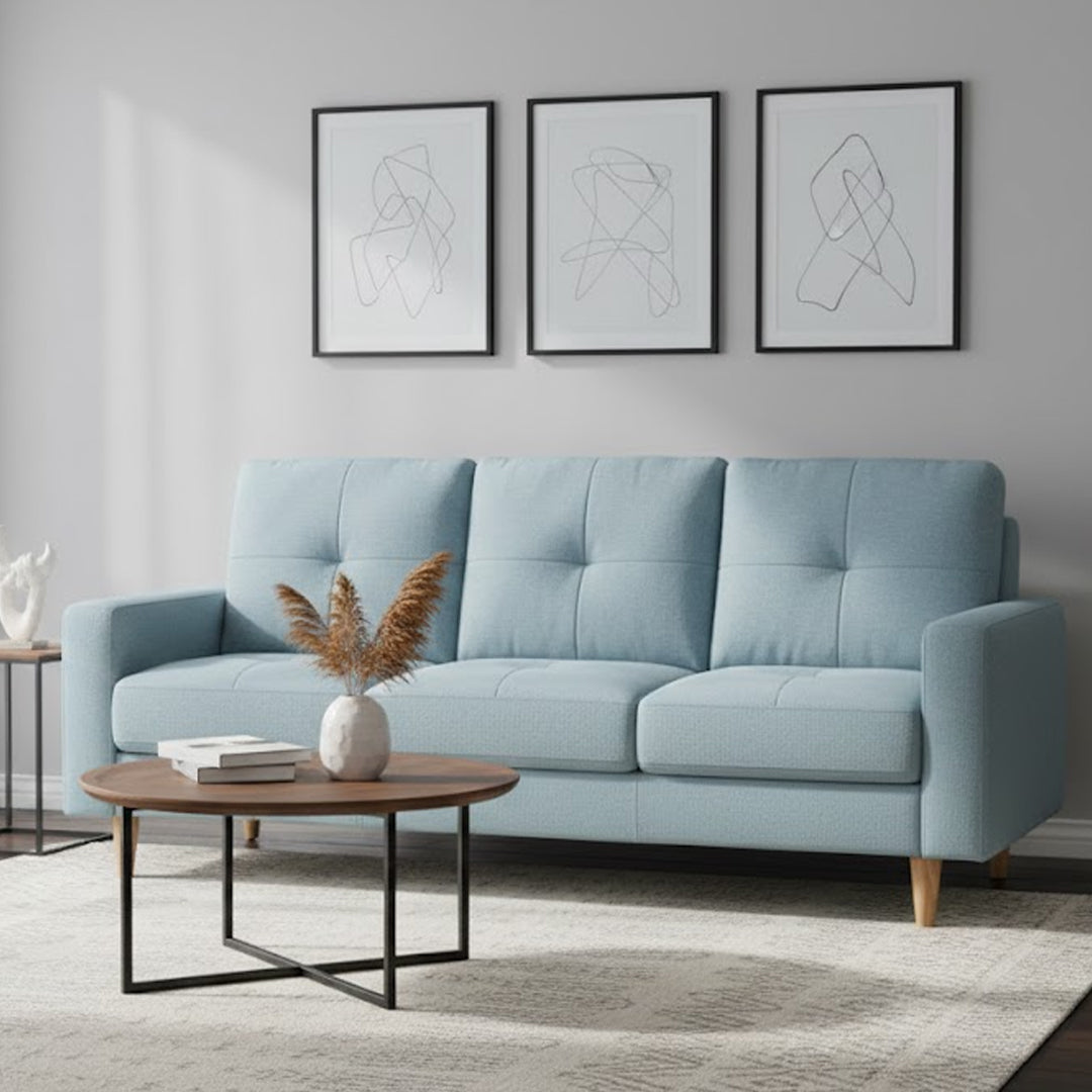 KELLER FABRIC 3 SEATER BIANCO LIGHT BLUE
