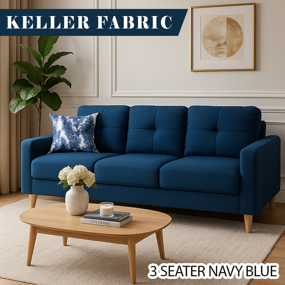 KELLER FABRIC 3 SEATER NAVY BLUE