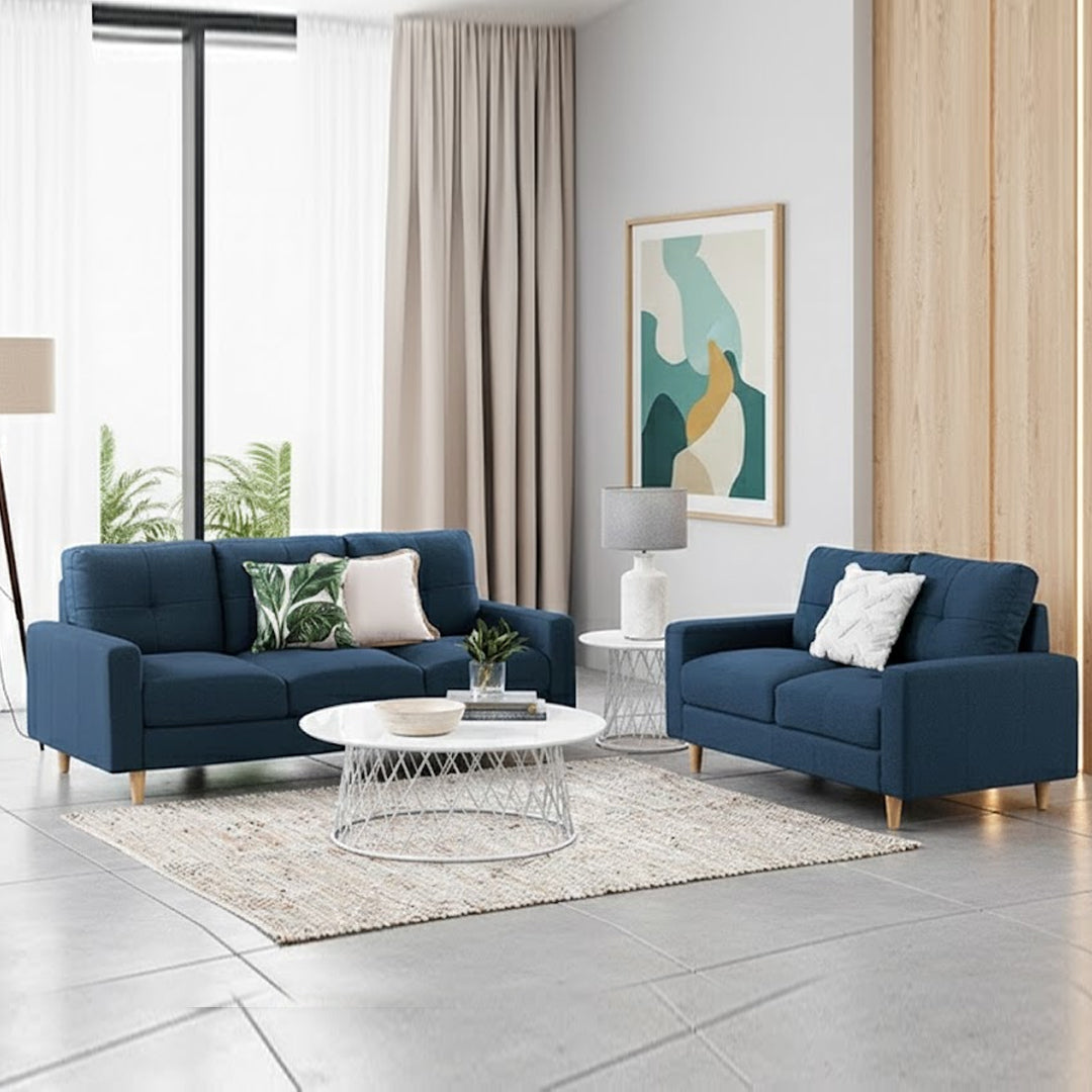 KELLER FABRIC SOFA PAIR NAVY BLUE