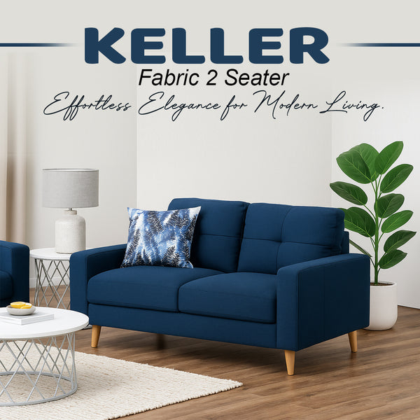 KELLER Fabric 2 Seater NAVY BLUEStyleScandi