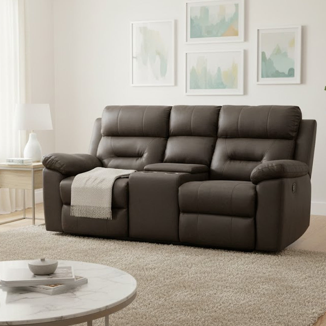 KESWICK FABRIC 2 SEATER WITH INBUILT RECLINERS & CONSOLE CHARCOAL