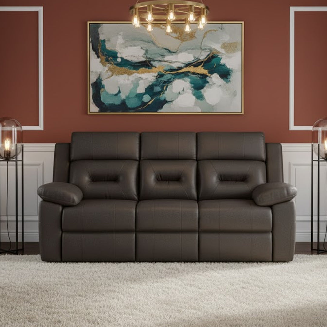 KESWICK FABRIC 3 SEATER WITH 2 INBUILT RECLINERS & DROP DOWN TABLE CHARCOAL