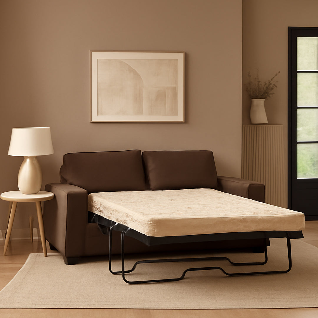 KIRBY FABRIC 3 SEAT SOFA BED COFFEE