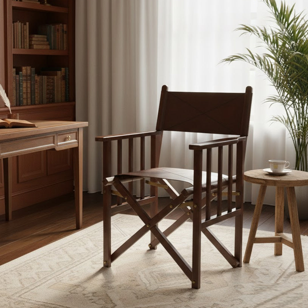KUNDRA DARK BROWN BUFFALO LEATHER DIRECTOR'S CHAIR