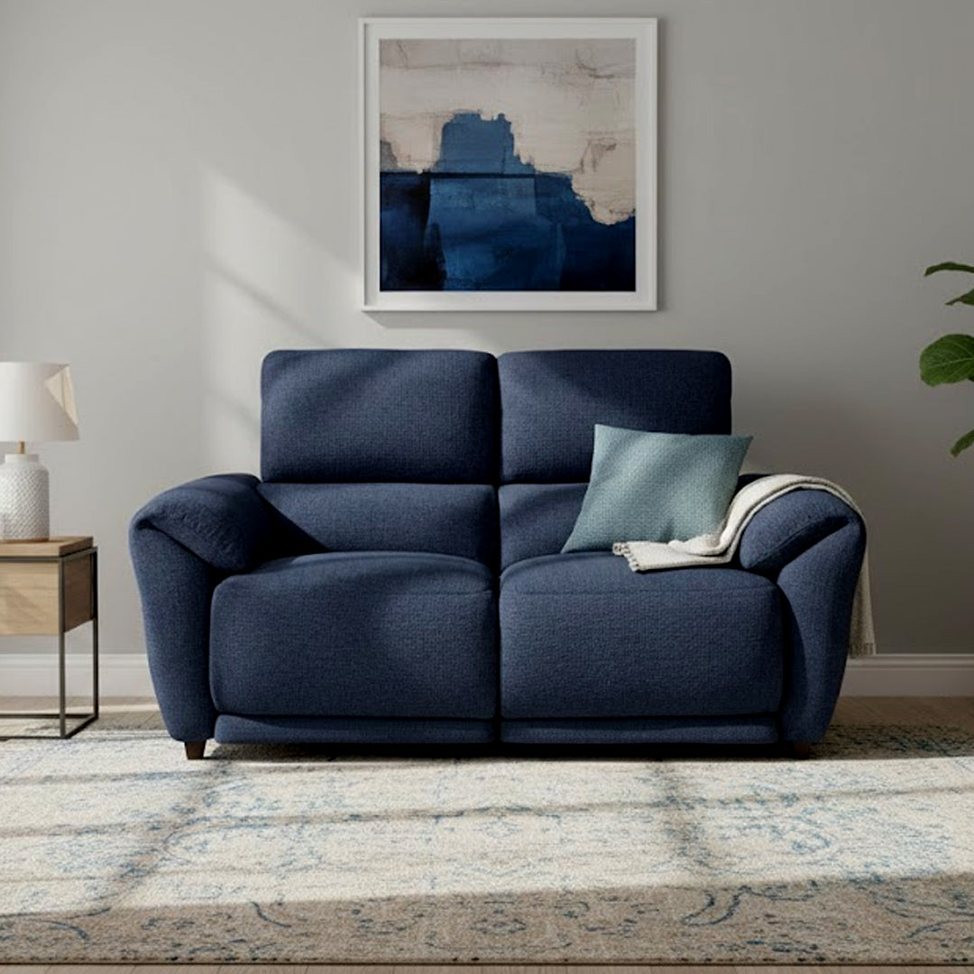 KYLON FABRIC 2 SEATER WITH INBUILT ELECTRIC RECLINERS NAVY