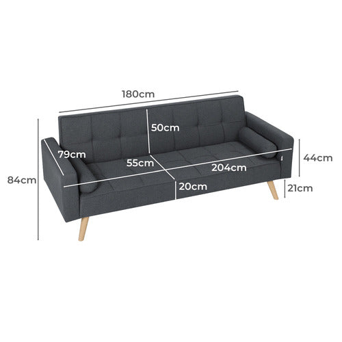 HAVEN COVE FURNITURE KASH 3 SEATER LINEN DOUBLE SOFA BED