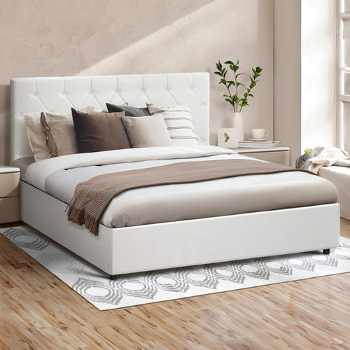 LIVING FUSION KENZO FAUX LEATHER GAS LIFT STORAGE BED FRAME