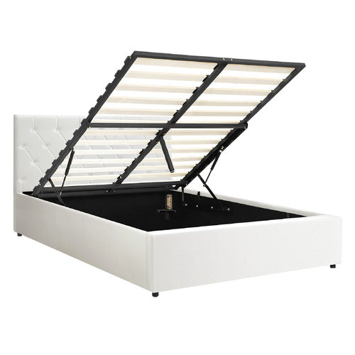 LIVING FUSION KENZO FAUX LEATHER GAS LIFT STORAGE BED FRAME