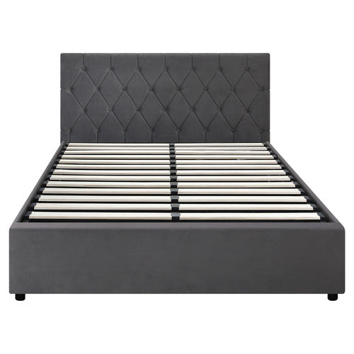 LIVING FUSION KENZO VELVET GAS LIFT STORAGE BED FRAME