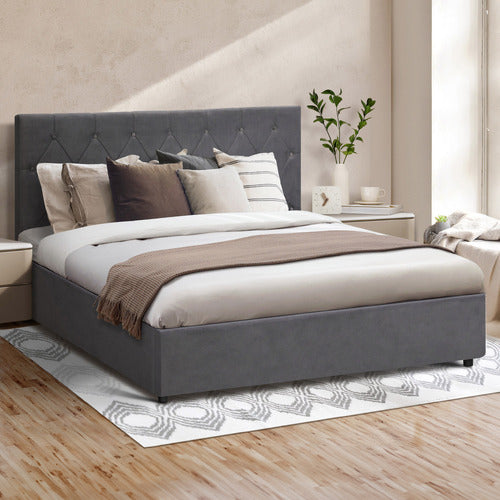 LIVING FUSION KENZO VELVET GAS LIFT STORAGE BED FRAME