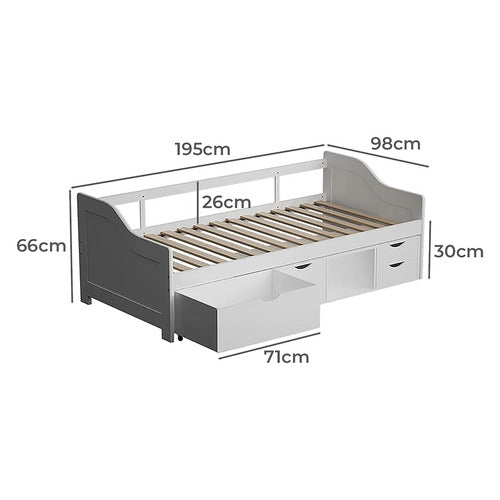 MYTOPIA KINGSTON PINE WOOD SINGLE DAYBED WITH STORAGE