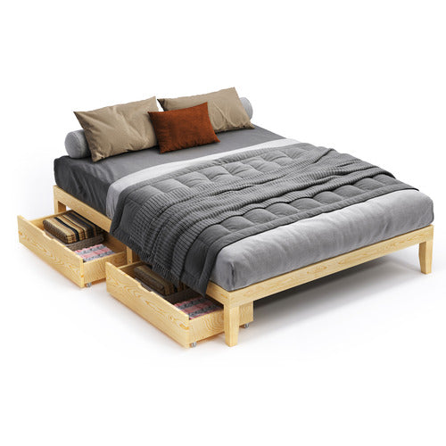 HOXTON ROOM KIRI PINE WOOD BED WITH UNDERBED STORAGE
