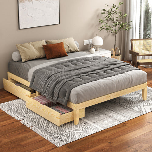 HOXTON ROOM KIRI PINE WOOD BED WITH UNDERBED STORAGE
