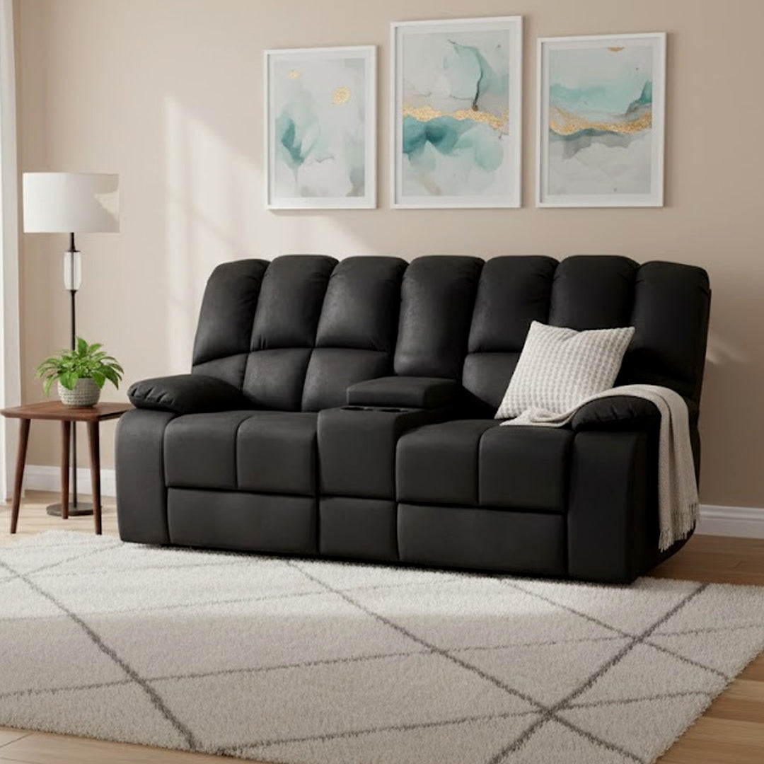 LEBRON FABRIC 2 SEATER WITH RECLINERS AND CONSOLE CHARCOAL