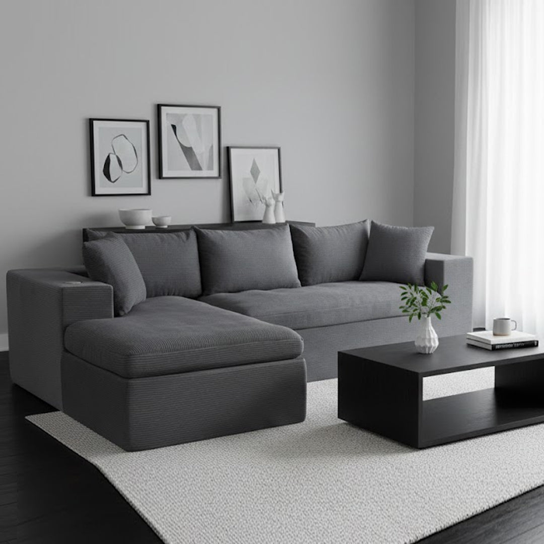 LECCE 3 SEAT SOFA WITH LHF CHAISE DARK GREY