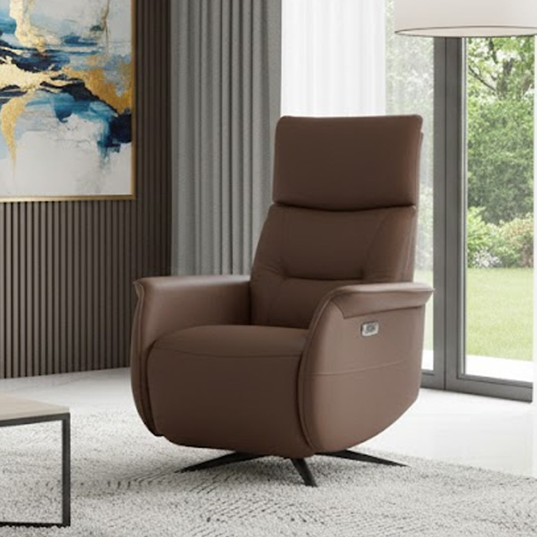 LENNY LEATHER SWIVEL DELUXE ELECTRIC RECLINER CACAO BROWN