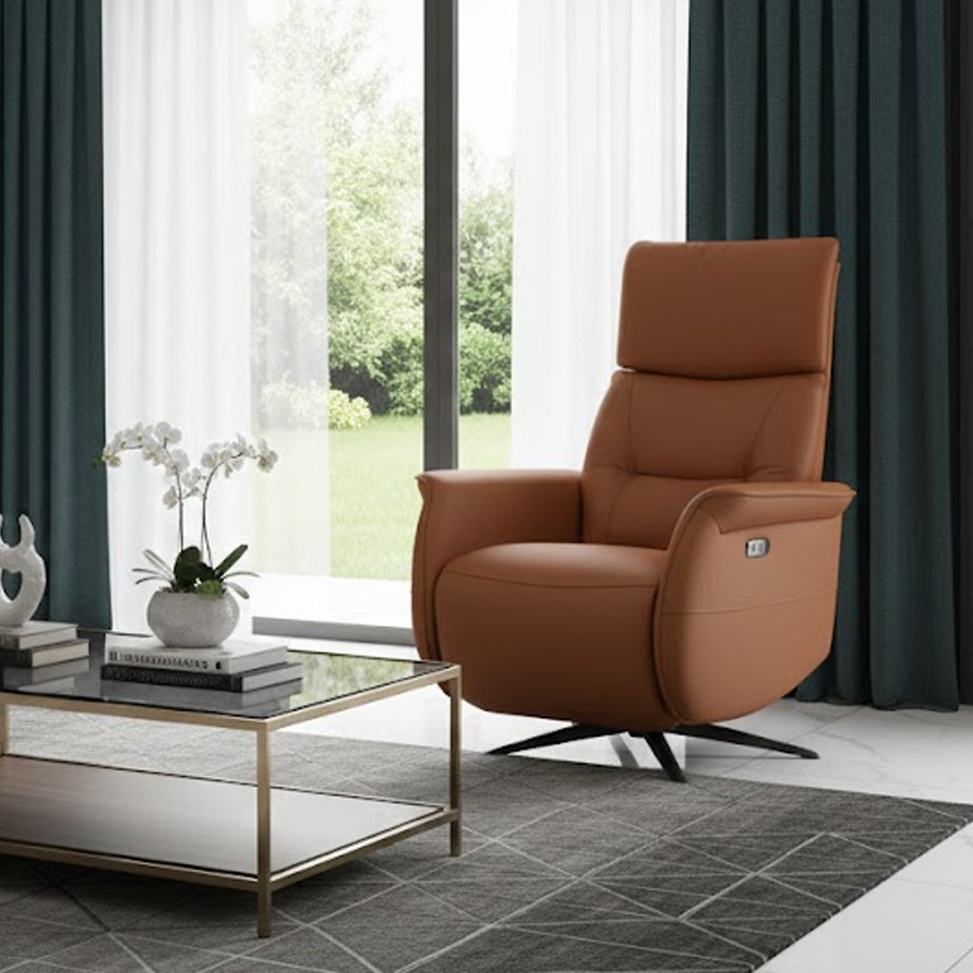 LENNY LEATHER SWIVEL DELUXE ELECTRIC RECLINER TAN