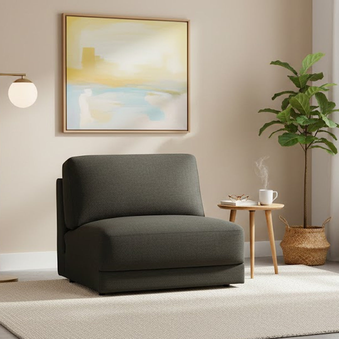 LEONE FABRIC ARMLESS CHAIR DARK GREY