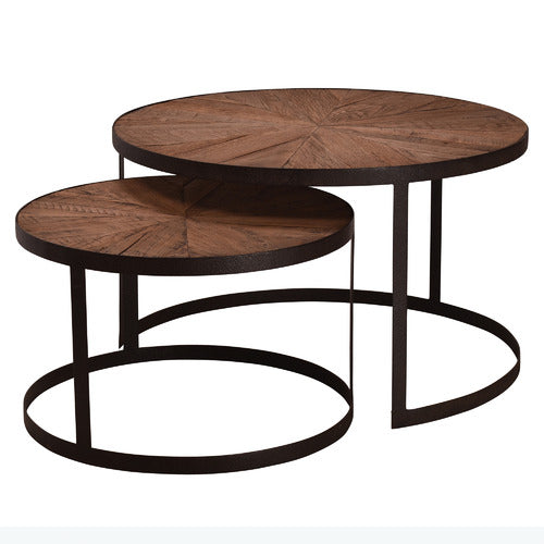 CHARTWELL HOME LETHIA ROUND RECLAIMED OAK WOOD COFFEE TABLE