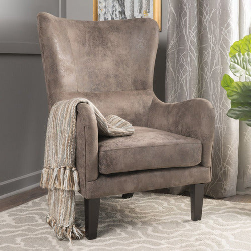 FURNITURE MARKET LIGHT BROWN HIGH BACK FABRIC ARMCHAIR