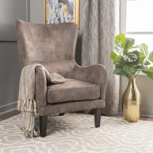 FURNITURE MARKET LIGHT BROWN HIGH BACK FABRIC ARMCHAIR