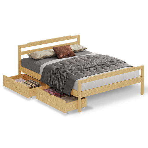 HOXTON ROOM LYNA PINE WOOD PLATFORM BED WITH DRAWERS