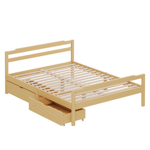 HOXTON ROOM LYNA PINE WOOD PLATFORM BED WITH DRAWERS