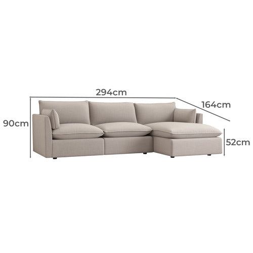 MALIBU 3 SEATER UPHOLSTERED SOFA WITH CHAISE