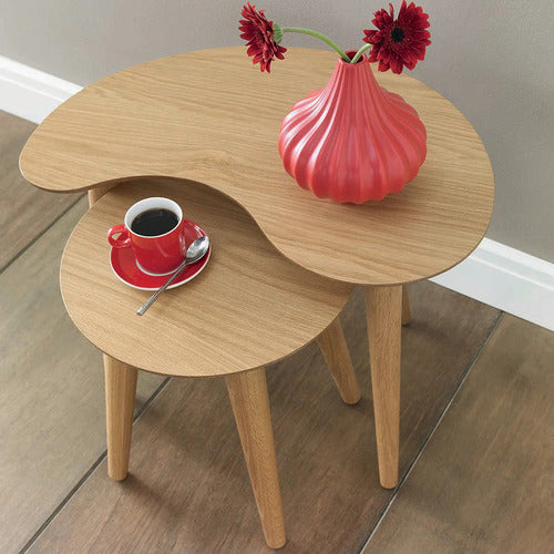 OSLO HOME 2 PIECE RORY OAK WOOD NESTING COFFEE TABLE SET
