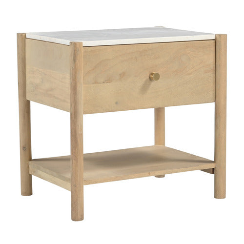 MAYA MARBLE & MANGO WOOD BEDSIDE TABLE