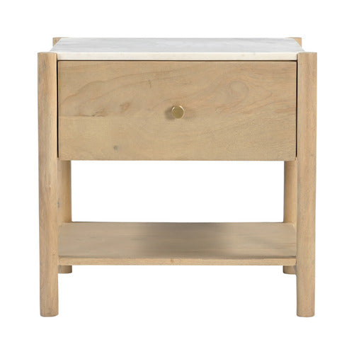MAYA MARBLE & MANGO WOOD BEDSIDE TABLE
