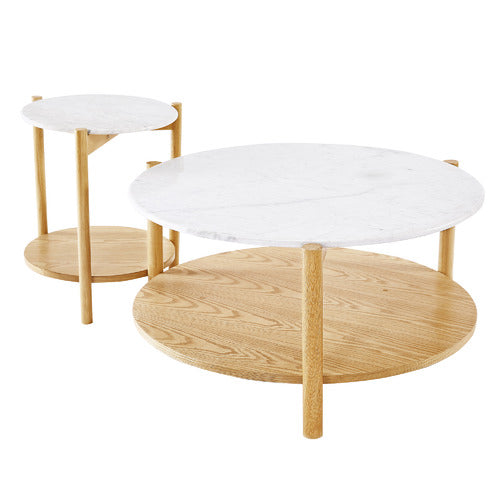 ESTUDIO FURNITURE MAYBURY 2 PIECE MARBLE COFFEE & SIDE TABLE SET