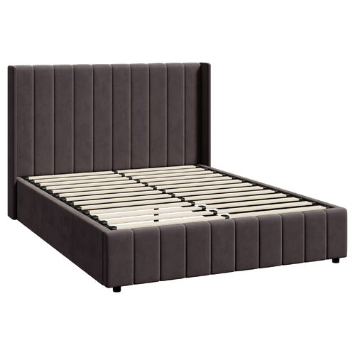 LIVING FUSION MEIER VELVET GAS LIFT STORAGE BED FRAME