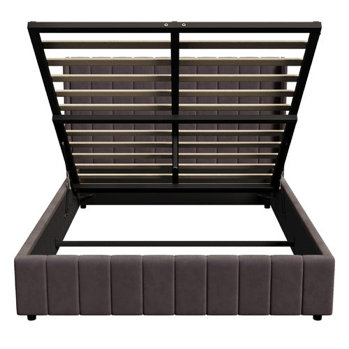 LIVING FUSION MEIER VELVET GAS LIFT STORAGE BED FRAME